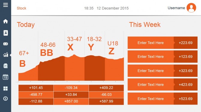 Orange data dashboard design for PowerPoint