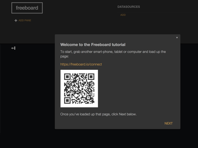 Start Dashboard Freeboard - Registar IoT Device